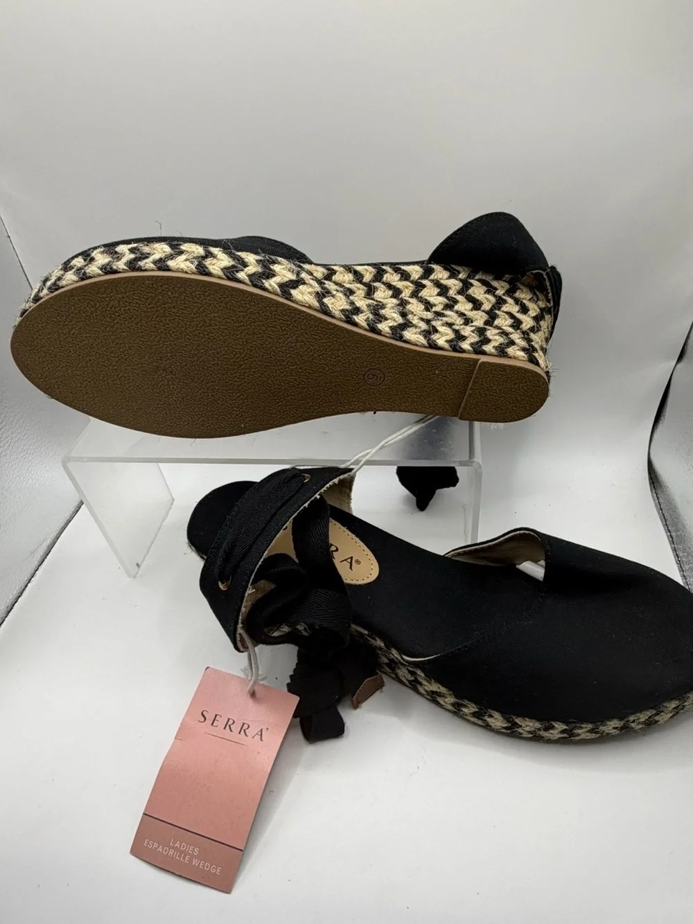 Serra Black Espadrille Wedge Sandals with Braided Jute Platform